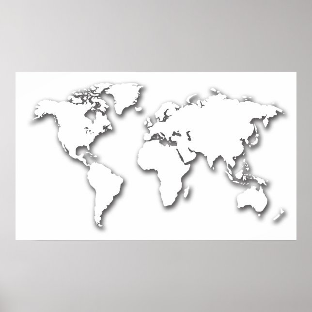 White Embossed World Map Poster (Front)