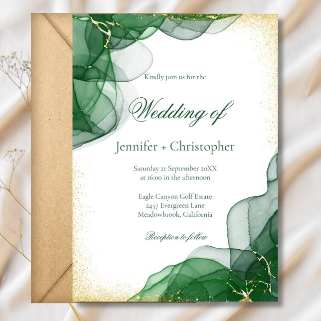 White Emerald Green Gold Marble Wedding Invitation (White Emerald Green Gold Marble Wedding Invitation)