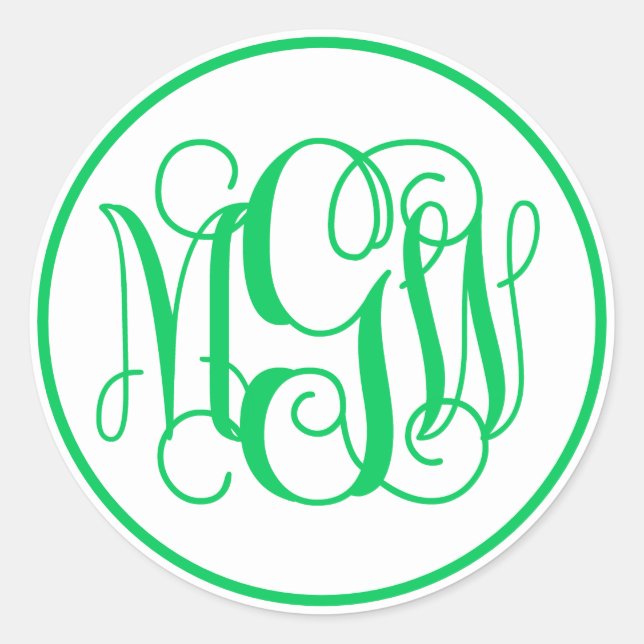White Emerald Green Vine Script Monogram, DIY BG Classic Round Sticker (Front)