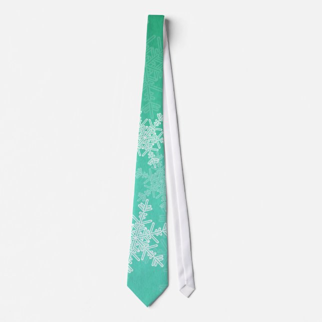 White Emerald Snowflakes Minimalist Christmas Name Tie (Front)
