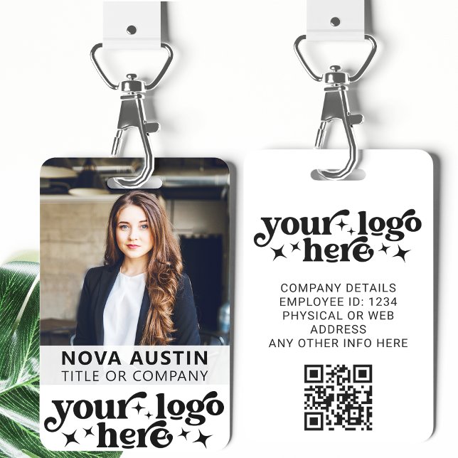 White Employee Photo ID With QR Code Business Logo Badge (Creator Uploaded)