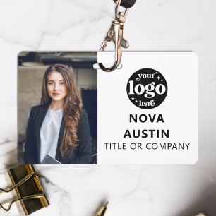 White Employee Photo ID With QR Code Business Logo Badge