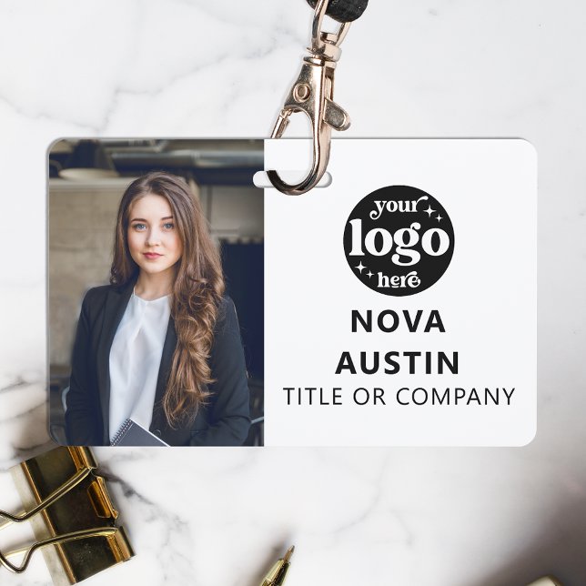 White Employee Photo ID With QR Code Business Logo ID Badge (Creator Uploaded)