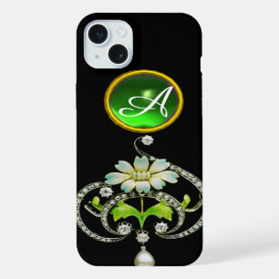 WHITE ENAMEL FLOWER, PEARLS AND DIAMONDS MONOGRAM iPhone CASE