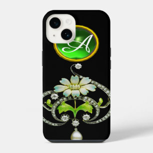 WHITE ENAMEL FLOWER, PEARLS AND DIAMONDS MONOGRAM iPhone CASE