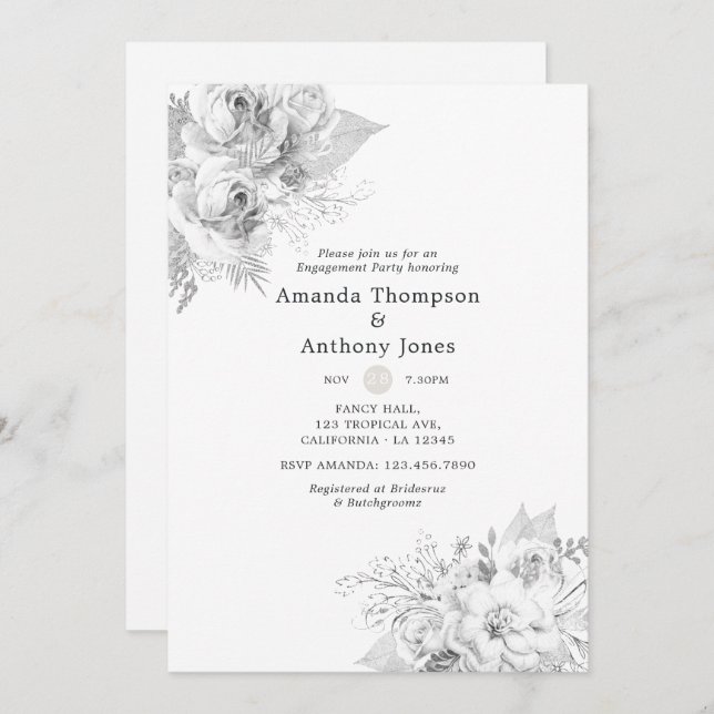 White Engagement Party Invitation (Front/Back)