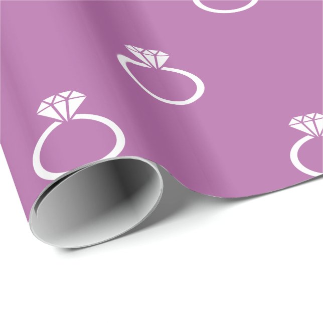White Engagement Rings on Radiant Orchid Wrapping Paper (Roll Corner)