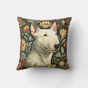 White English Bull Terrier Victorian Floral Cushion