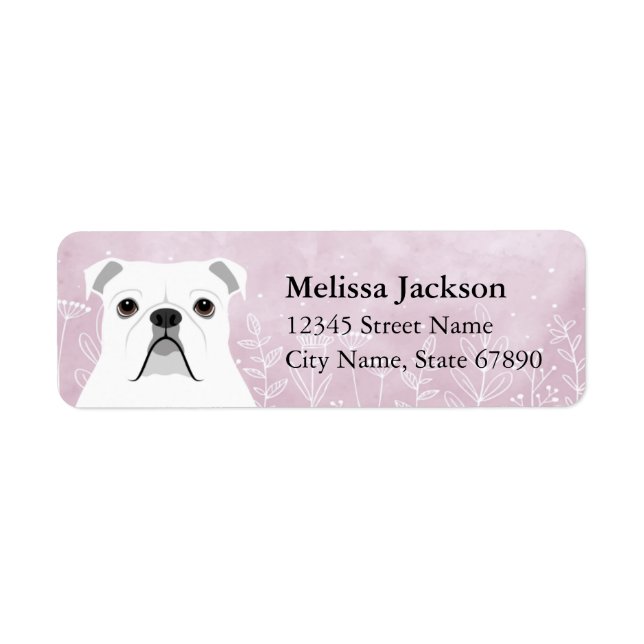 White English Bulldog Lavender Flowers Labels (Front)
