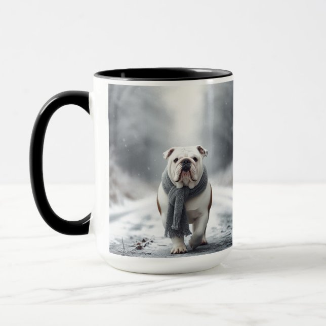 White English Bulldog Merry Christmas Human Mug (Left)