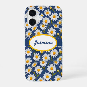 White English Daisies on Blue iPhone 16 Case