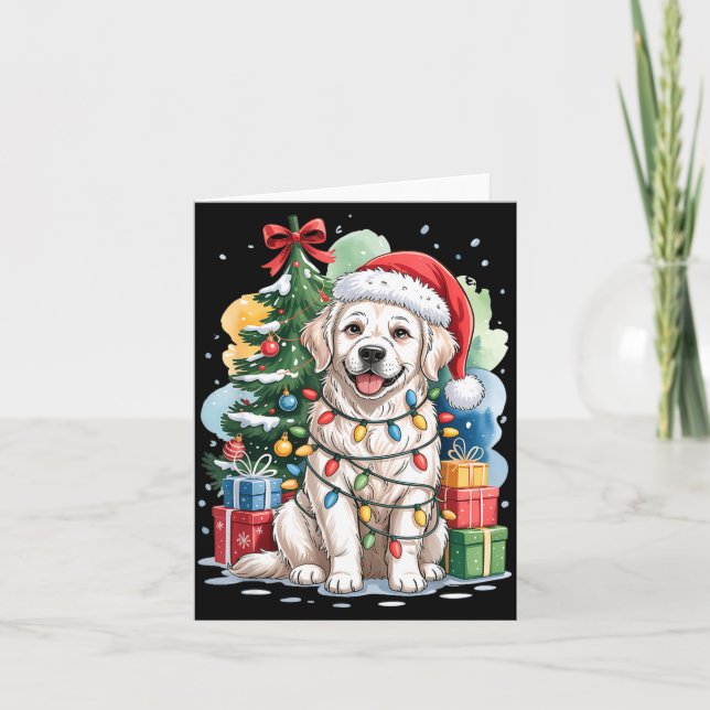 White English Golden Retriever Santa Hat Christmas Card (Front)