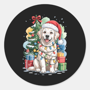 White English Golden Retriever Santa Hat Christmas Classic Round Sticker