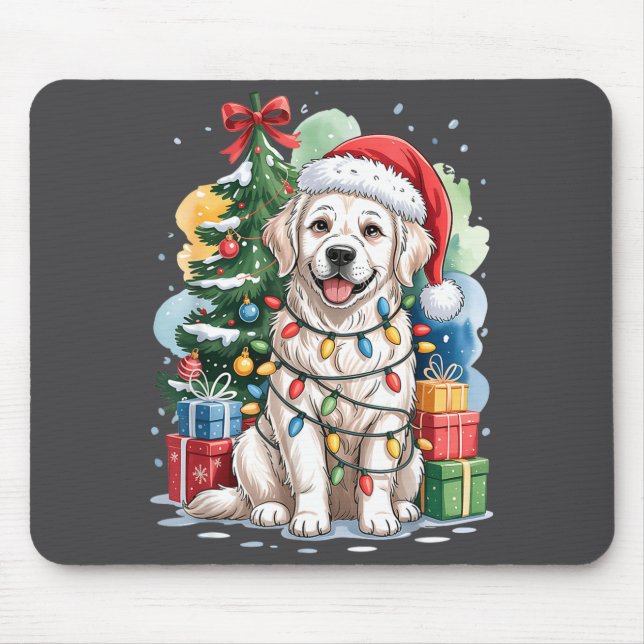 White English Golden Retriever Santa Hat Christmas Mouse Pad (Front)