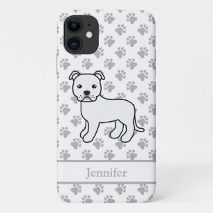 White English Staffie Cute Cartoon Dog & Name iPhone 11 Case