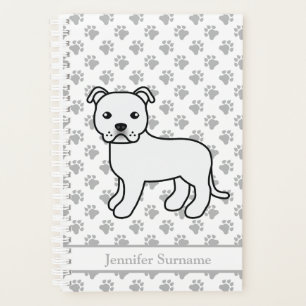 White English Staffie Cute Cartoon Dog & Text Planner