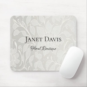 White engraved flowers silver mouse pad