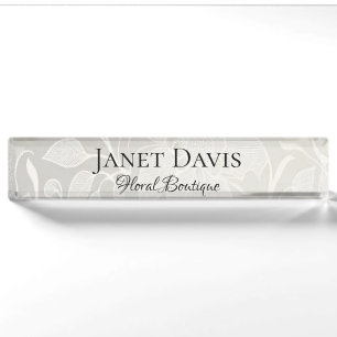 White engraved flowers silver nameplate
