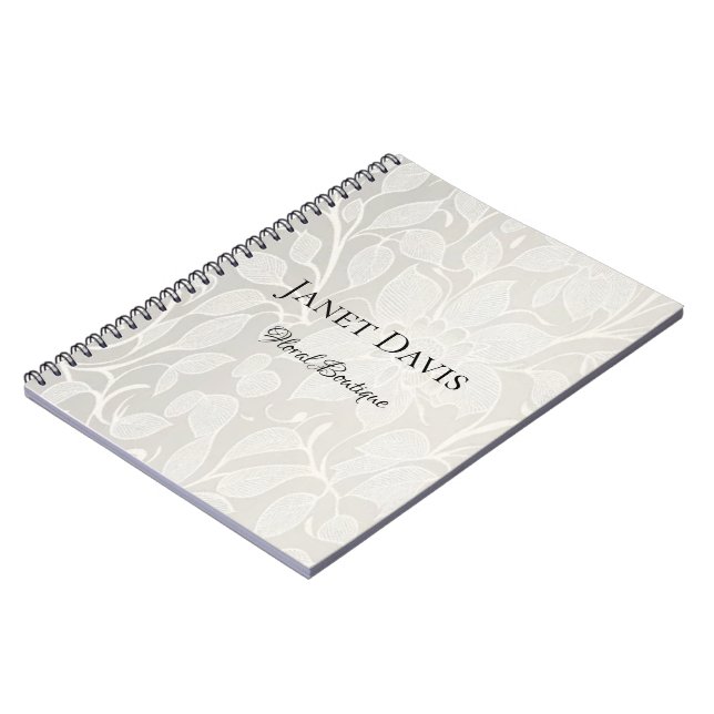 White engraved flowers silver notebook (Left Side)