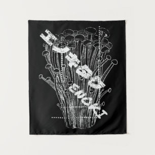 White Enoki Mushrooms Japanese Letters Fungus Food Tapestry