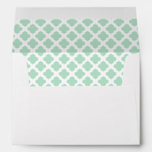 White Envelope Mint Seafoam Green Quatrefoil Lined