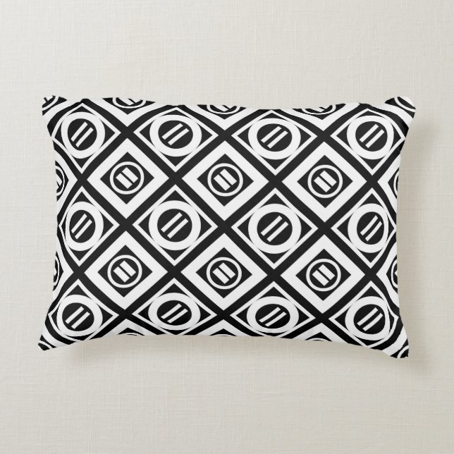 White Equal Sign Geometric Pattern on Black Decorative Cushion (Back)
