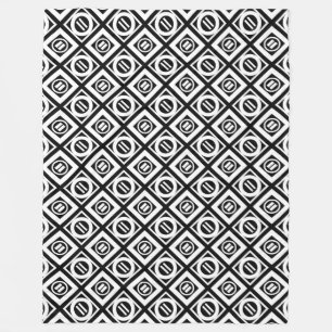 White Equal Sign Geometric Pattern on Black Fleece Blanket