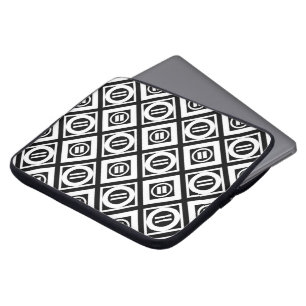 White Equal Sign Geometric Pattern on Black Laptop Sleeve