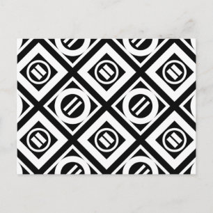 White Equal Sign Geometric Pattern on Black Postcard