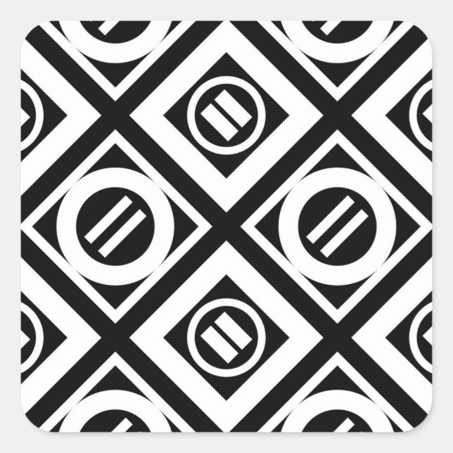 White Equal Sign Geometric Pattern on Black Square Sticker (Front)