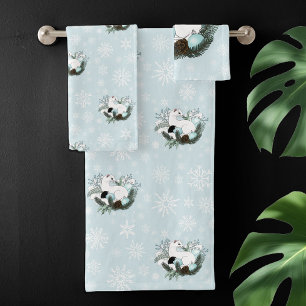 White Ermine Blue Christmas Snowflakes Bath Towel Set