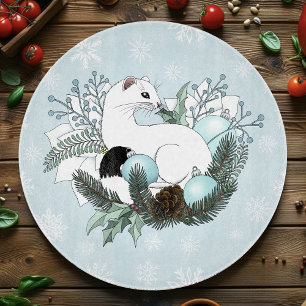 White Ermine Blue Christmas Snowflakes Cutting Board