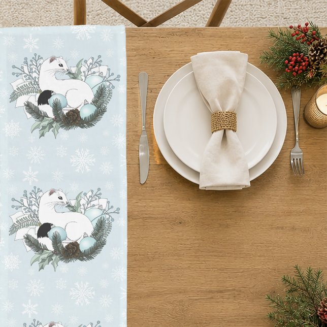 White Ermine Blue Christmas Snowflakes  Long Table Runner (Creator Uploaded)