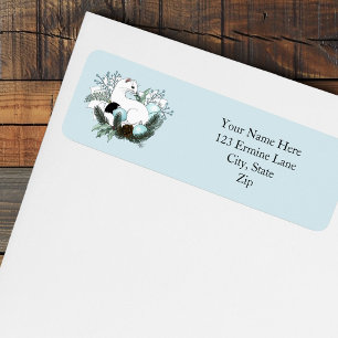 White Ermine Blue Christmas Snowflakes Return Address Label