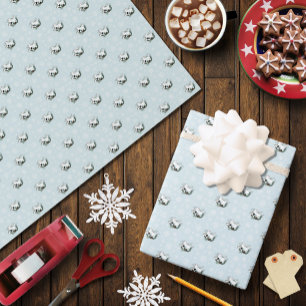 White Ermine Blue Christmas Snowflakes Wrapping Paper