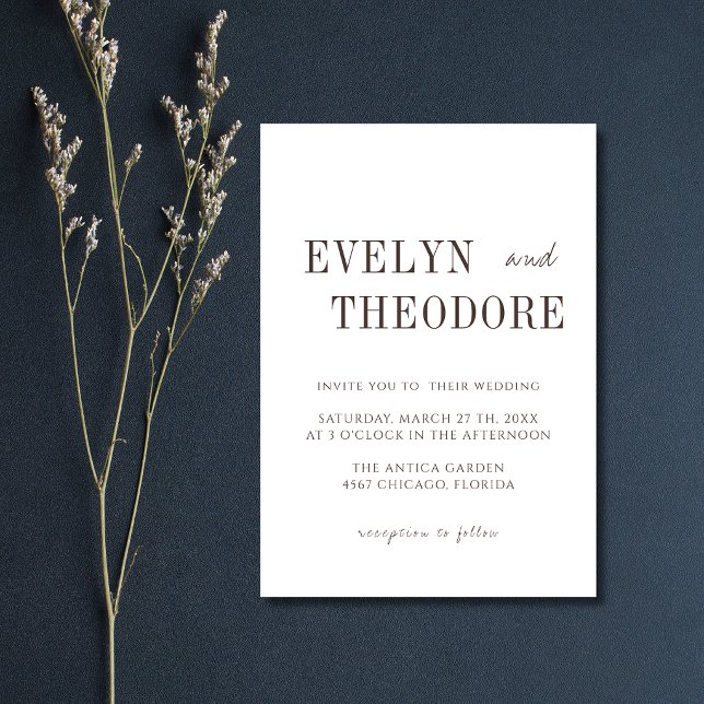 White & Espresso Minimalist Simple Wedding Invitation (Creator Uploaded)