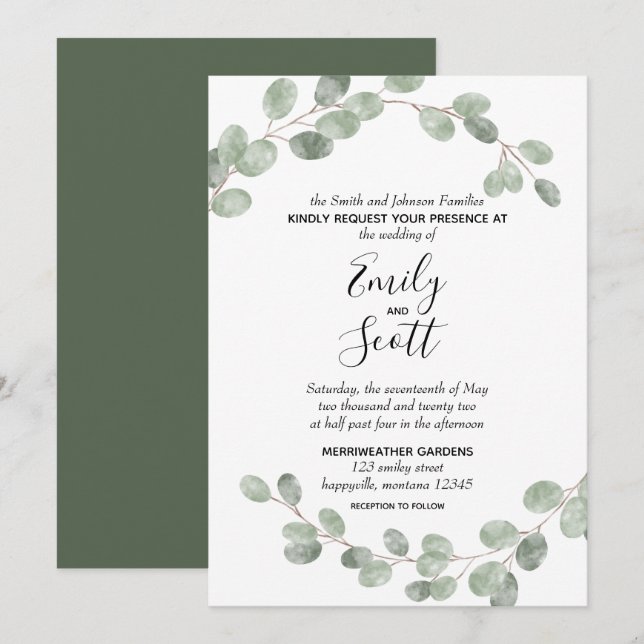 White Eucalyptus Branches Wedding Invitation (Front/Back)