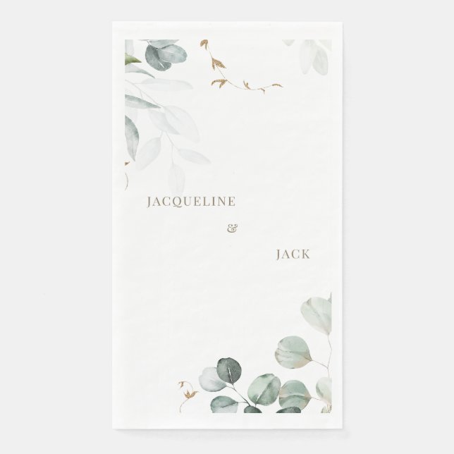 White Eucalyptus Elegance Personalised Wedding Napkin (Front)