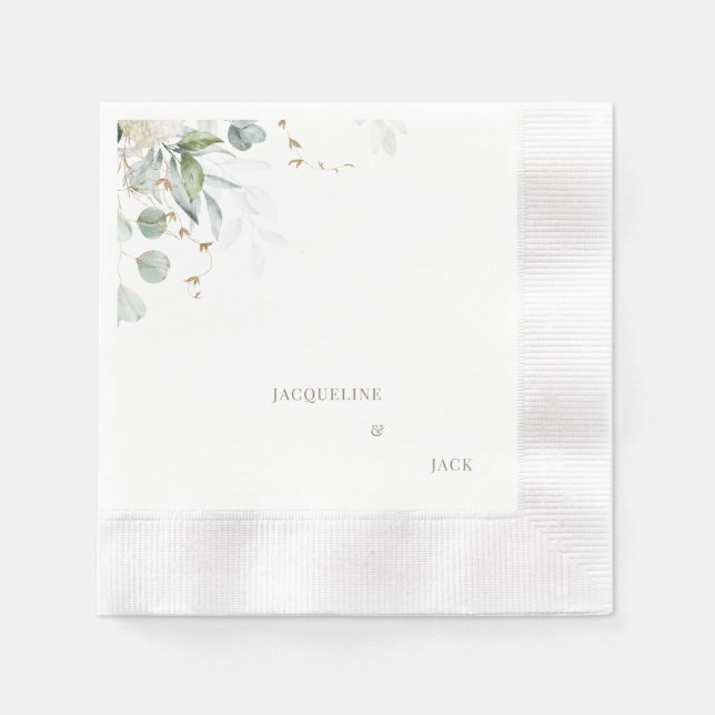 White Eucalyptus Personalised Wedding Cocktail Napkin (Front)