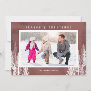 White Evergreen Trees Season's Greetings Photo Holiday Card