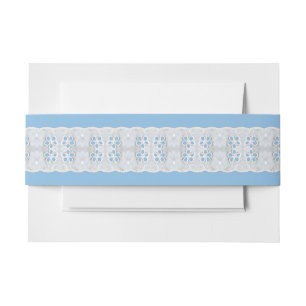 White Eyelet Lace on Blue Invitation Belly Band