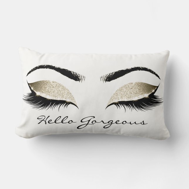 White Eyes Makeup Lash Hello Gorgeous Champaigne1 Lumbar Cushion (Front)