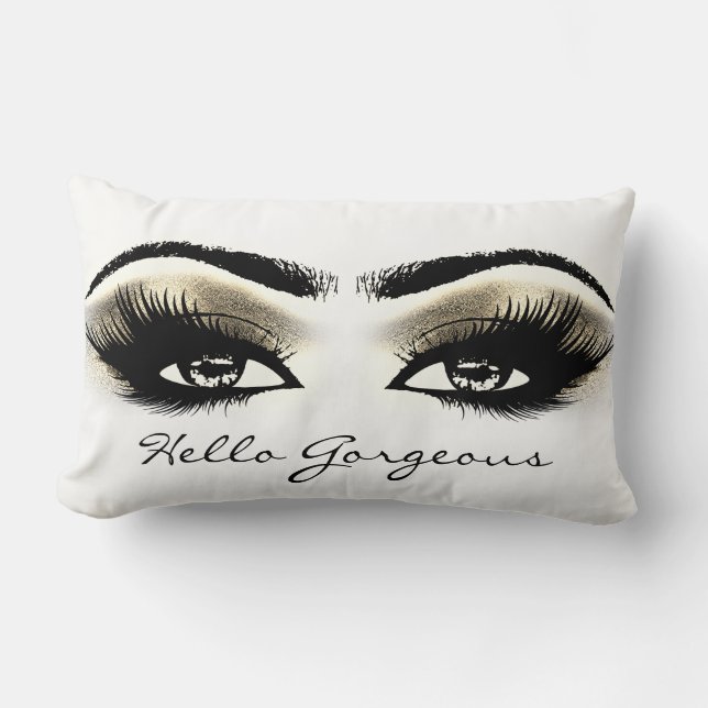 White  Eyes Makeup Lash Hello Gorgeous Gold Eyes Lumbar Cushion (Front)