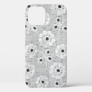 White fabric fine lace texture with elegance seaml iPhone 12 case