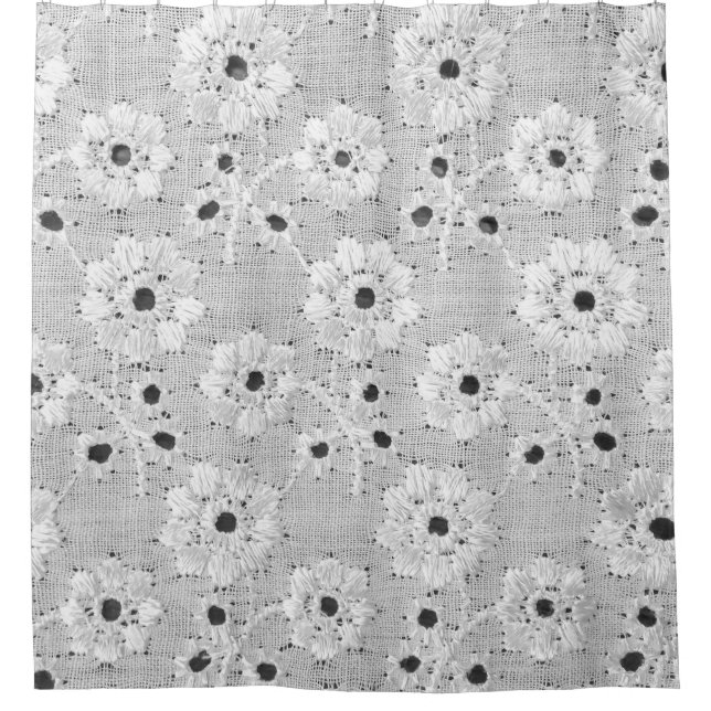 White fabric fine lace texture with elegance seaml shower curtain (Front)