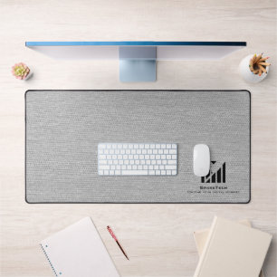 White Fabric Texture Elegant Monogram Logo Custom Desk Mat