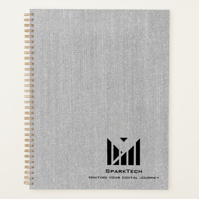 White Fabric Texture Elegant Monogram Logo Custom Planner (Front)