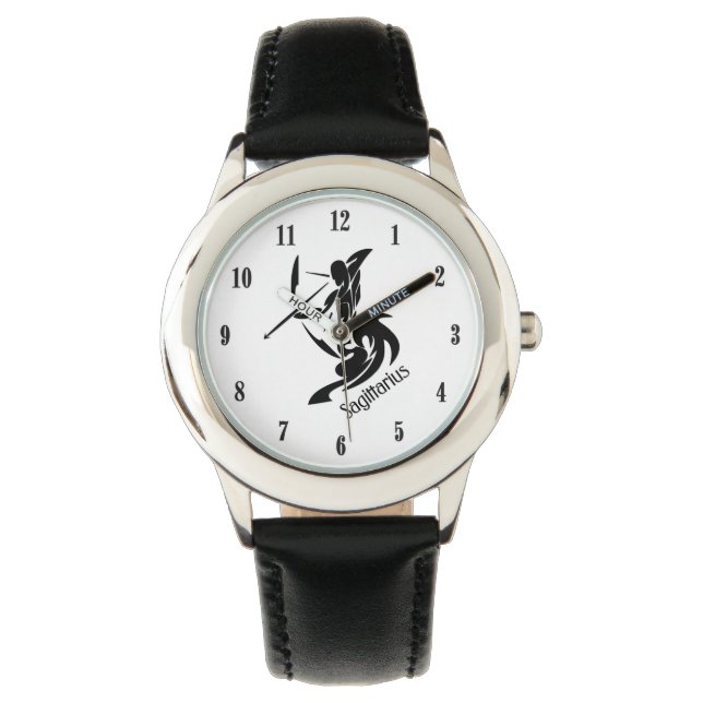 White Face Sagittarius Zodiac with Black Numbers Watch (Front)