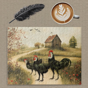 White Faced Black Spanish Bantam Roosters Chickens Jigsaw Puzzle