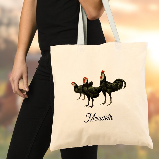 White Faced Black Spanish Roosters Chickens Name Tote Bag (Creator Uploaded)